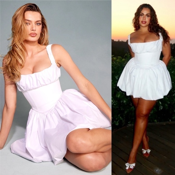 House of CB- Le Puff White Cotton Tulle Mini Dress Square Neck Romantic Size M - Picture 2 of 16